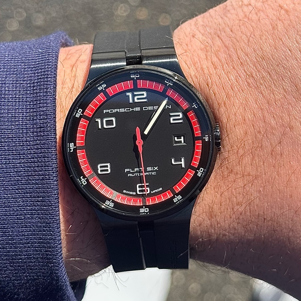 Porsche Design Flat Six 40mm Black & Red Dial Automatic Mens Watch Luxury Watch